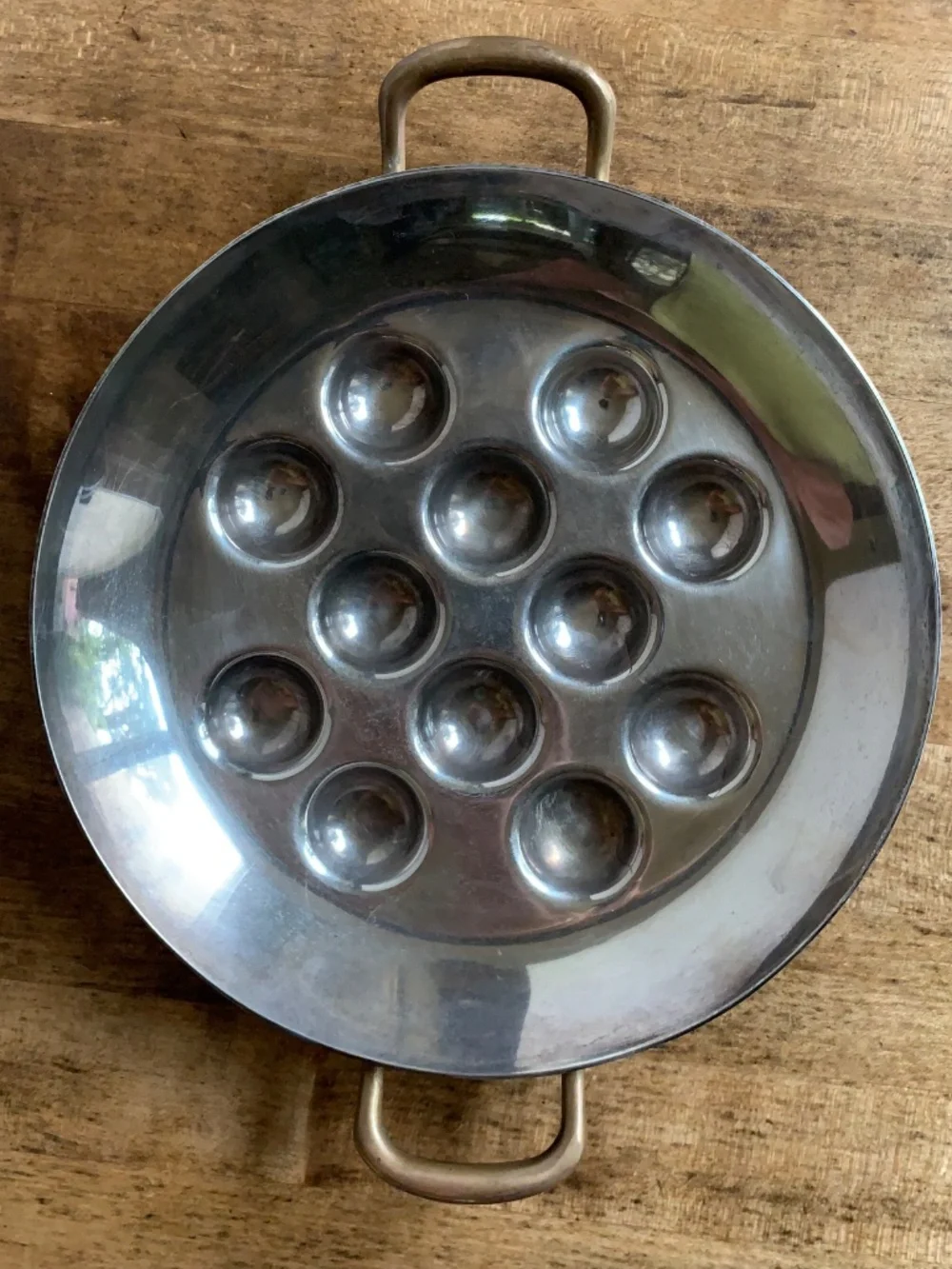 Vintage SPRING Switzerland Copper Escargot Pan – 12 Snail Wells – Brass Handles